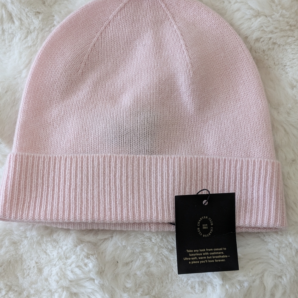 Charter Club Luxury Pink 100% Cashmere Beanie Hat NWT One Size